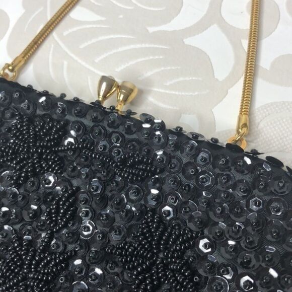 Sequined Evening Bag, Black with Gold - Picture 4 of 11